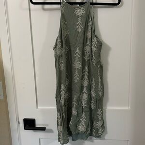 High neck embroidered mini dress